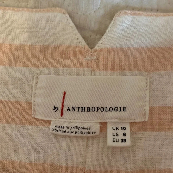Anthropologie Oasis Pants Striped Belted Linen Pink Size 6 - Picture 5 of 6